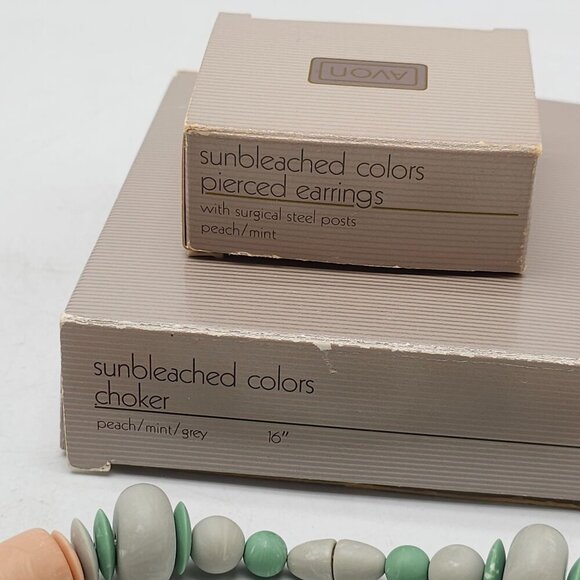 Avon 1987 Pastel Sunbleached Colors Choker Earring Set Peach Mint Grey - Picture 2 of 6
